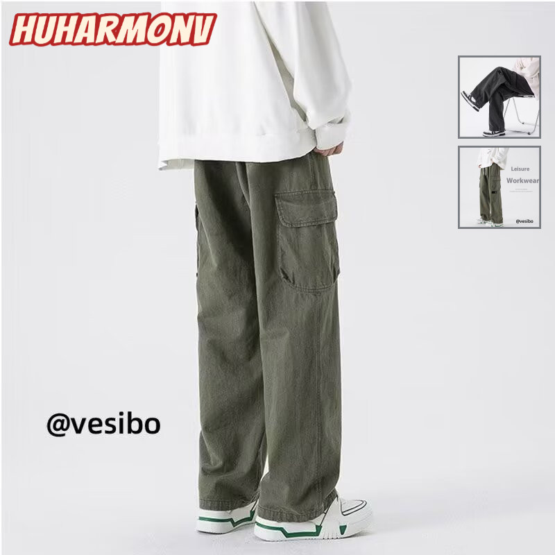 Ocshean Autumn Mens Retro Streetwear Loose Fit Cargo Pants