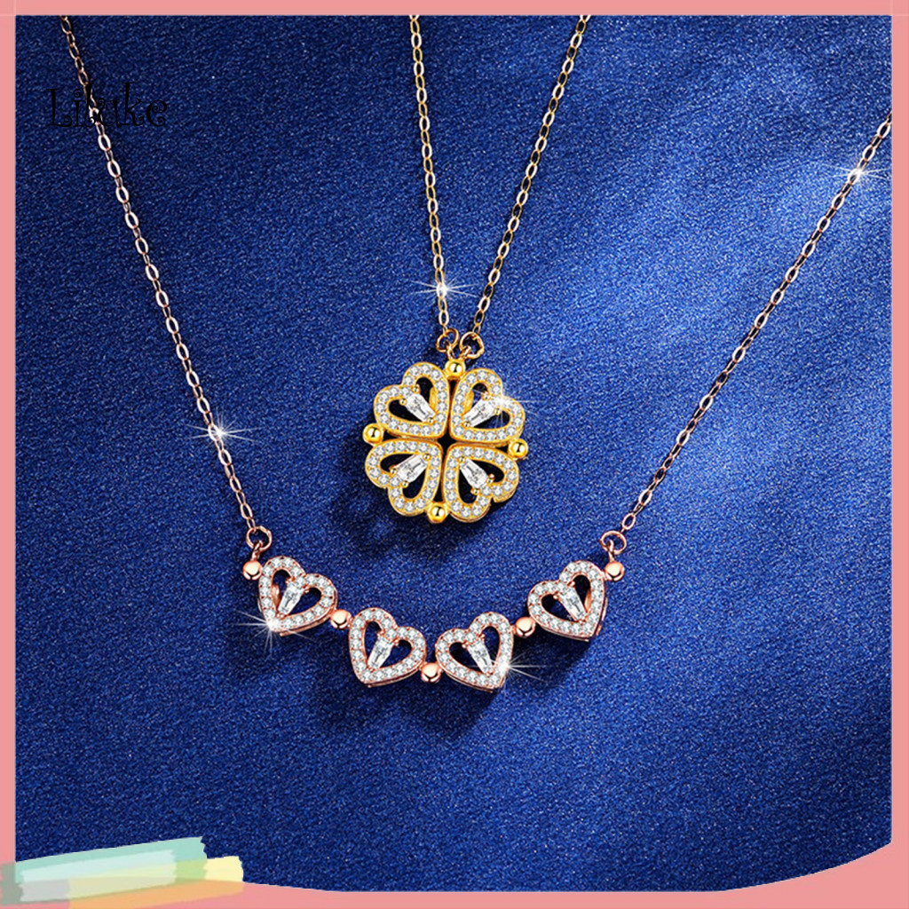 LK Four-leaf Clover สร้อยคอสร้อยคอรูปหัวใจ Convertible Heart Shaped Cubic Zirconia สร้อยคอที่สมบูรณ์