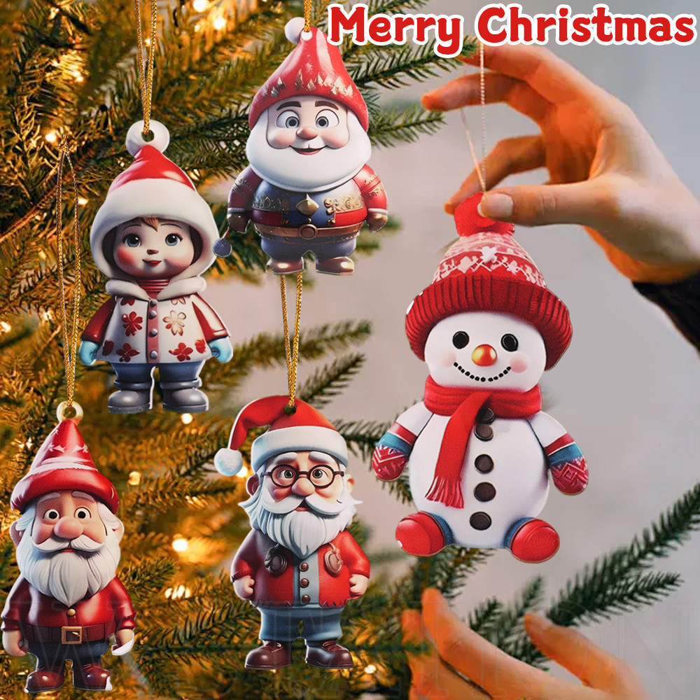Snowman Santa Girl แขวนจี้-น่ารักการ์ตูนเครื่องประดับต้นคริสต์มาส-อะคริลิค, 2D แบน, หนา-คริสต์มาสตกแต่งบ้าน-ปีใหม่ Party Supplies