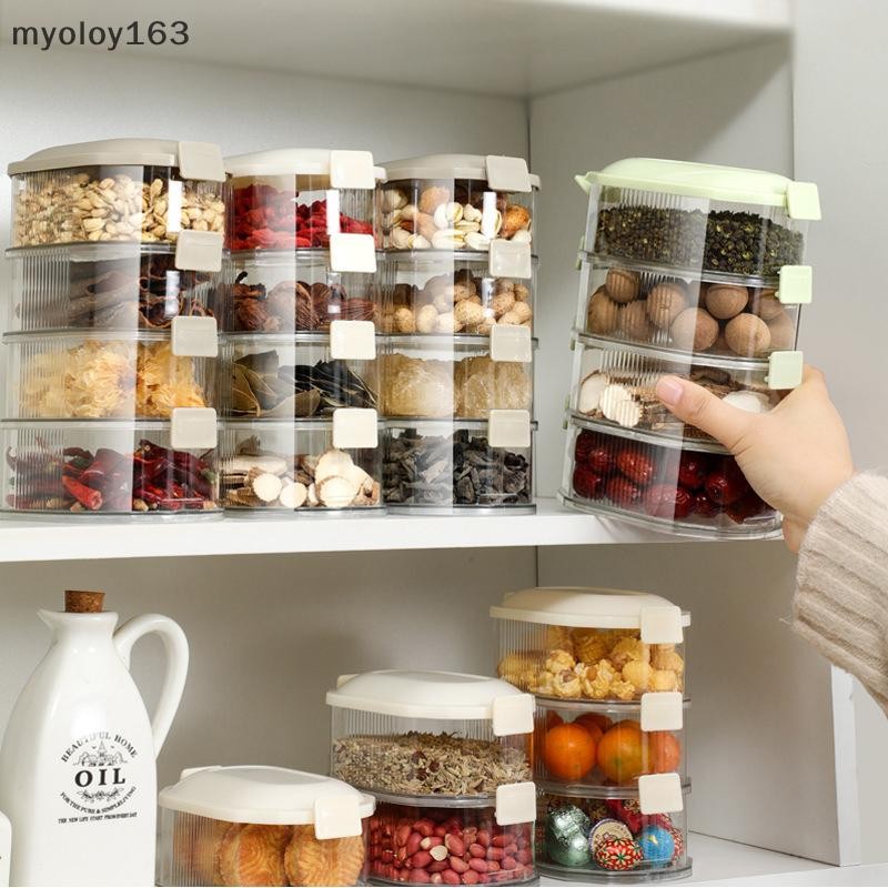 Myoloy ครัวกล่องเก็บเครื่องเทศหัวหอมขิงกระเทียมกล่องเก็บของสดหลายชั้นอาหารปิดผนึกความชื้นบรรจุภัณฑ์ในครัวเรือน TH