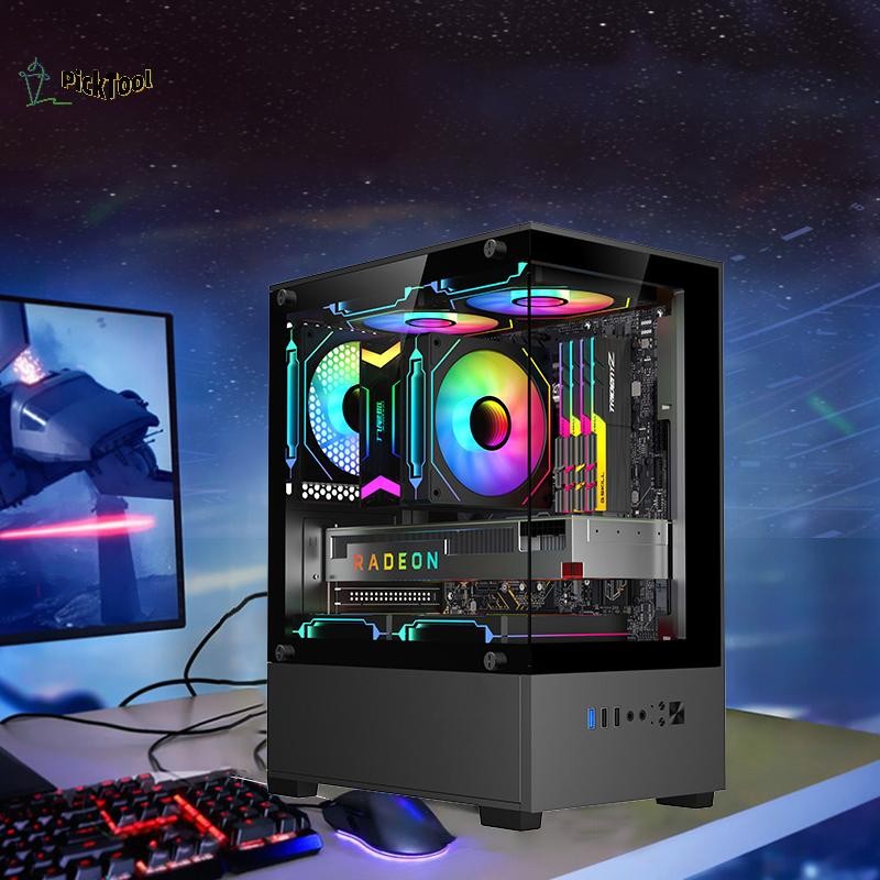 (ขายร้อน) โปร่งใสเดสก์ท็อป PC กรณีคอมพิวเตอร์ Tower สําหรับ M-ATX ITX เมนบอร์ด 240 มม.พัดลม 3.5 นิ้ว Hard Disc ขยายฐาน 2.5 มม. SSD ผู้ถือใหม่