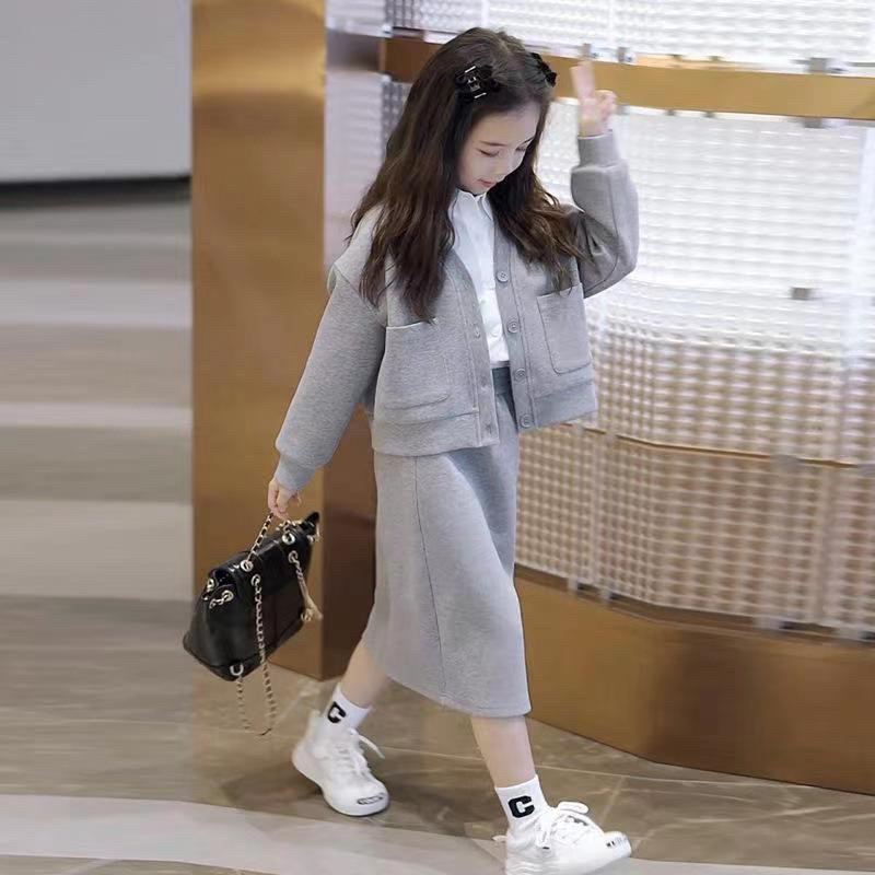 สาวฤดูใบไม้ผลิฤดูใบไม้ร่วงชุดกระโปรงสไตล์เกาหลีสไตล์ตะวันตกสไตล์เจ้าหญิงเด็กแจ็คเก็ตกระโปรงเด็กใหญ่หญิง