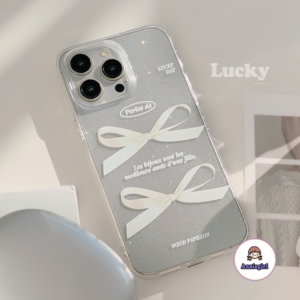 โบว์ริบบิ้นแบบง่าย เงาโปร่งใสเคสโทรศัพท์สําหรับIPhone 11 15 16 Pro MAX 16plus 12 14 13 Promax XS MAX XR 8 7 Plusฝุ่นนุ่มTPUโทรศัพท์ปกหลัง