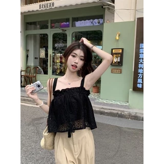 Cilset🛒พร้อมส่ง🎀ผู้หญิงเเสื้อกล้ามถักไหมพรม ลายลูกไม้เกาหลี /61622-C