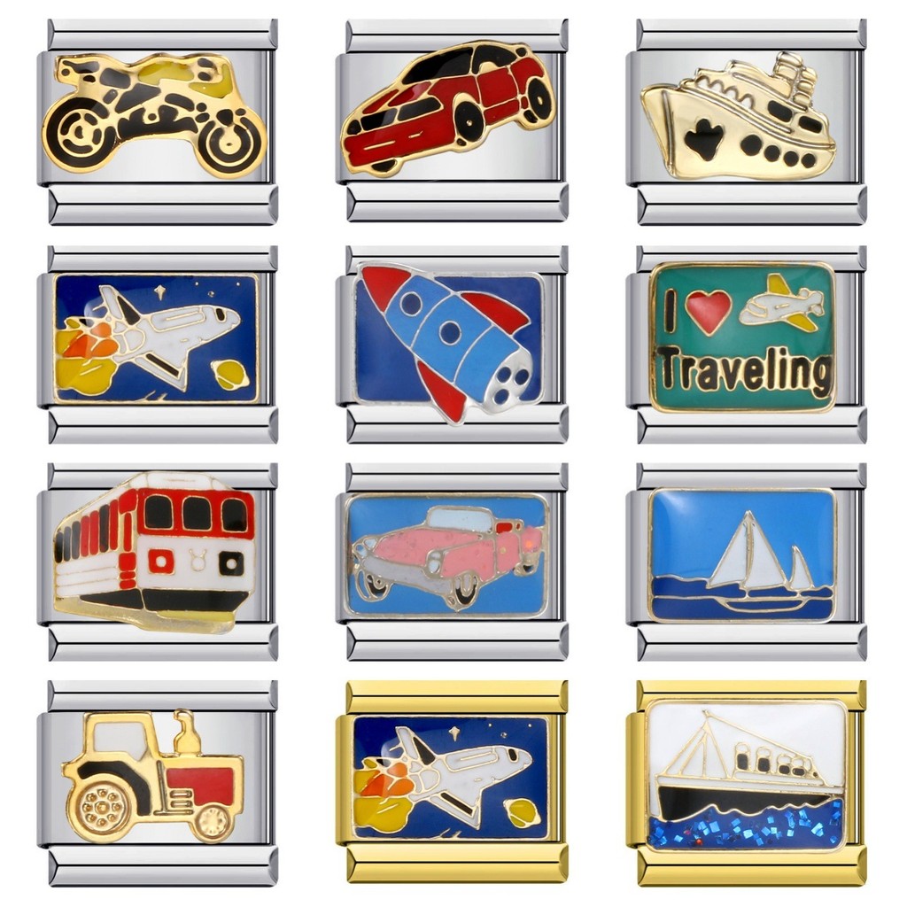 ใหม่องค์ประกอบการขนส่งอิตาเลี่ยนโมดูลสร้อยข้อมือไทเทเนียมเหล็กรูปแบบเชื่อมหยดน้ํามัน ทําเอง สร้อยข้อมืออุปกรณ์เสริม