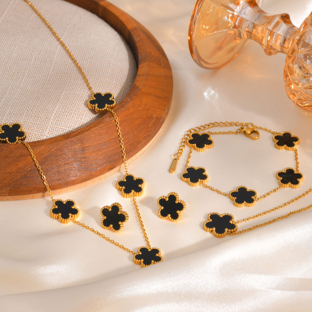 Vnox Vans Luxury ชุดเครื่องประดับสําหรับผู้หญิง,18K Gold ดอกไม้ Hypoallergenic ต่างหูสร้อยคอสร้อยข้อมืออุปกรณ์เสริม