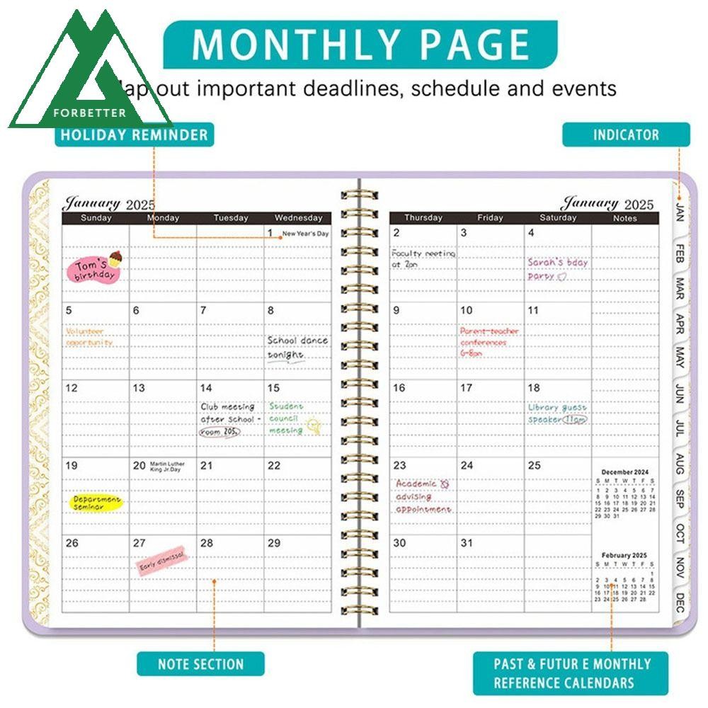 Forbetter A5 Agenda Notebook, Diary Notepad Daily Plan 2025 Planner Notebook, Academic Weekly Agenda 365 วันพร้อมแท็กดัชนี Coil Schedule Planner Notepads