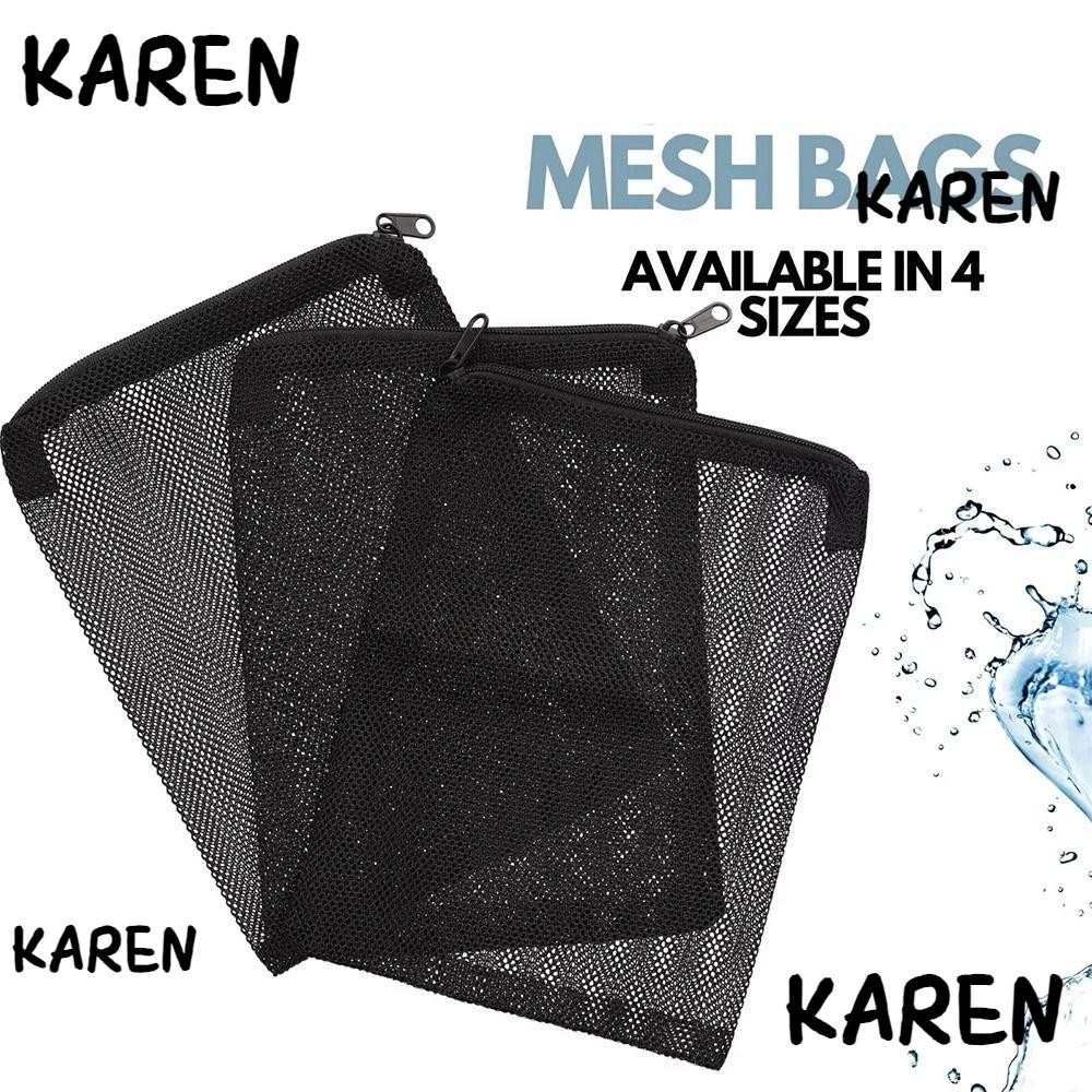 Karen ถุงกรองไนลอนสีดําแบบใช้ซ้ําได้, กระเป๋าแยก Pond Media สําหรับ Aquarium Fish Tank Mesh Zip Bag