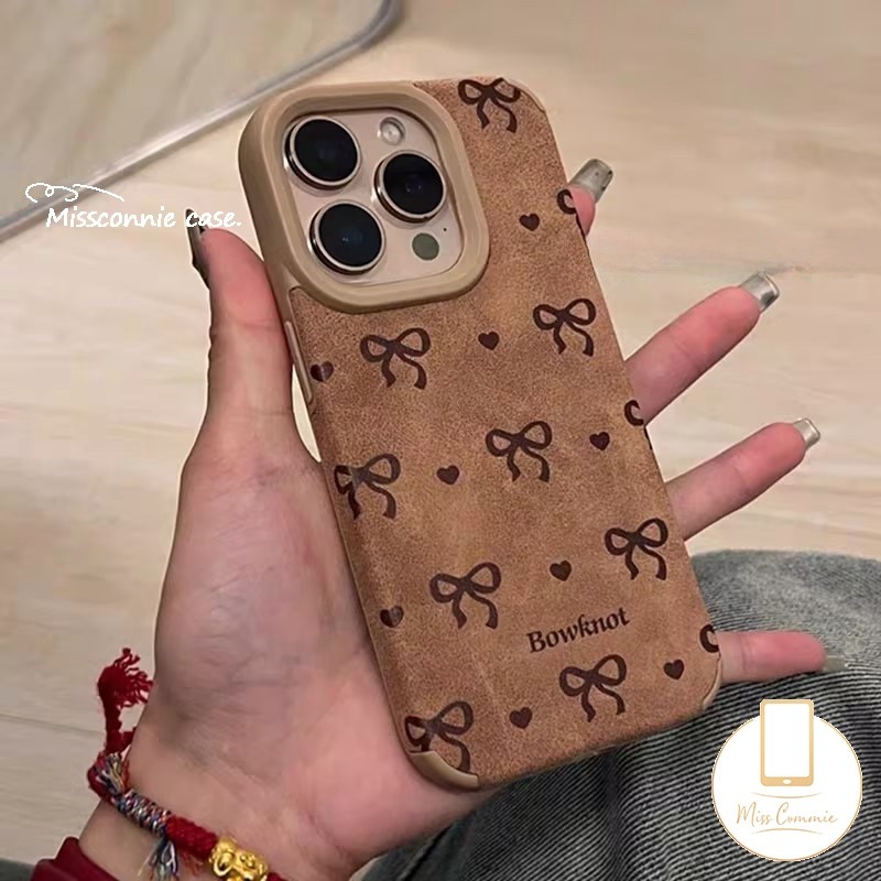 Art การ์ตูนน่ารัก Doodle สี Love Heart Bowknot Cover สําหรับ IPhone 15 13 11 16 14 12 Pro Max 13 16 15 Plus 16 13 15 Pro หรูหราหนัง Feather Texture นุ่มคู่กรณี