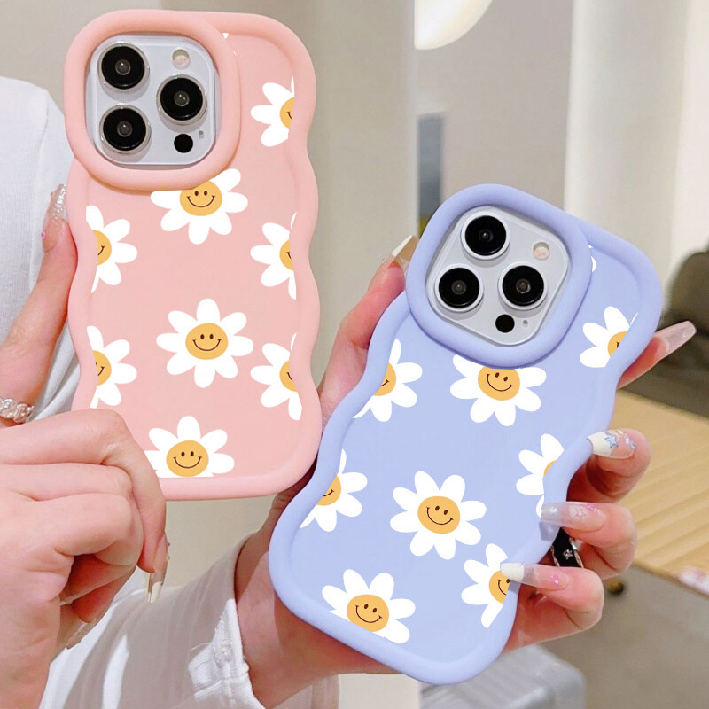 Smile Daisy ดอกไม้เคสโทรศัพท์สําหรับ OPPO A3 Pro A3X Reno 11F 12F 10 12 Pro 7 A79 A78 5G A38 A18 เปลือกแฟชั่นกันกระแทกคลื่นด้านข้าง TPU ซิลิโคนสีลูกกวาด