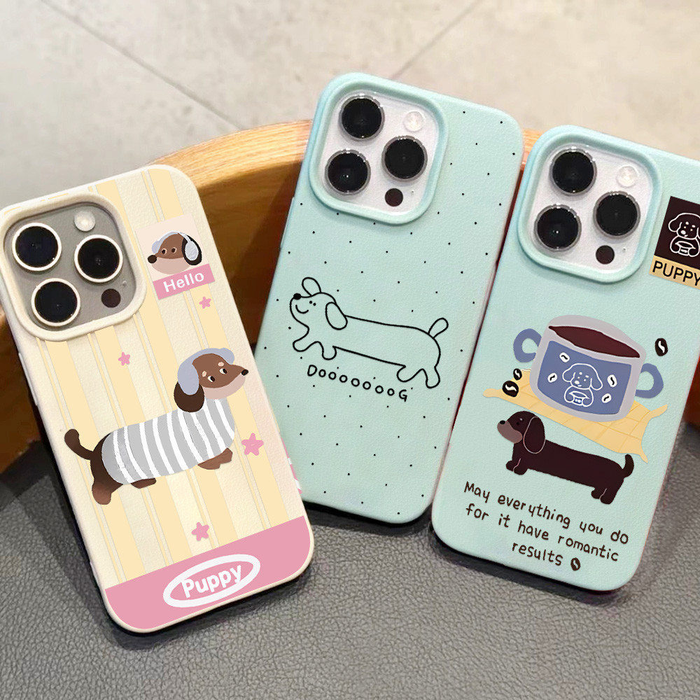 For เคสไอโฟน 11 13 12 เคส iphone 16 pro max 14 15 Pro X XR XS Max สุนัขยาวน่ารัก เคสโทรศัพท์มือถือหนัง PU อ่อนสำหรับ