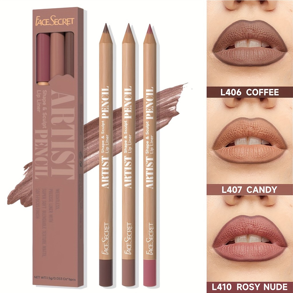 Beauty GLAZED Coffee Tones Beige Matte Lip Liner 3 ชิ้น/เซ็ต, กันน้ํา, Matte, ติดทนนาน, Velvety Smooth Ultra-fine High-Color Natural Lip Makeup Soft Pencil ลิปสติก