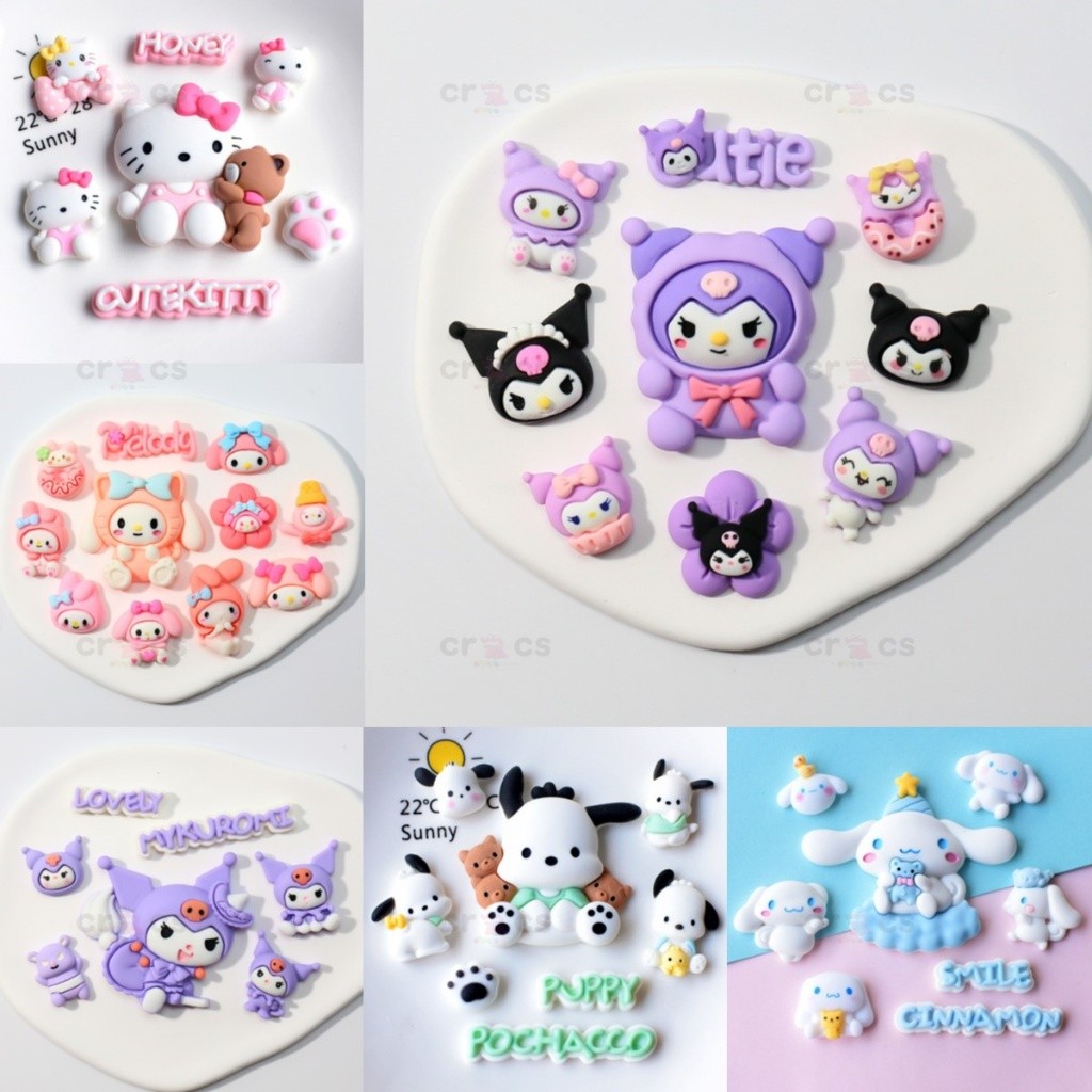 jibbitz crocs อุปกรณ์รองเท้าสุนัขหูใหญ่น่ารัก Sanrio Kuromi คิตตี้ Melody รูรองเท้าอุปกรณ์ตกแต่งหัวเข็มขัด