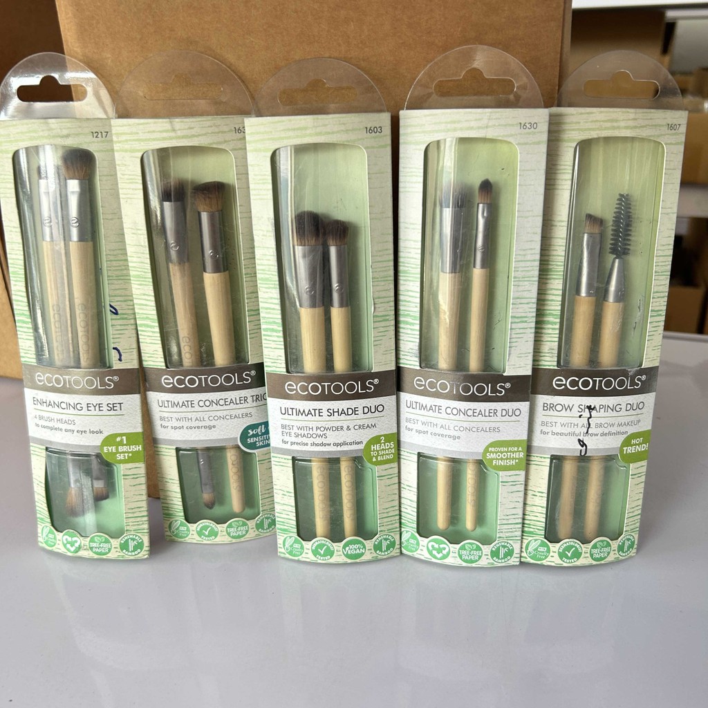 Ecotools Duo Brush Set แปรงอายแชโดว์ แปรงคอนซีลเลอร์ แปรงคิ้ว แปรงคิ้วเกลียว แปรงรายละเอียด กล่องตัว