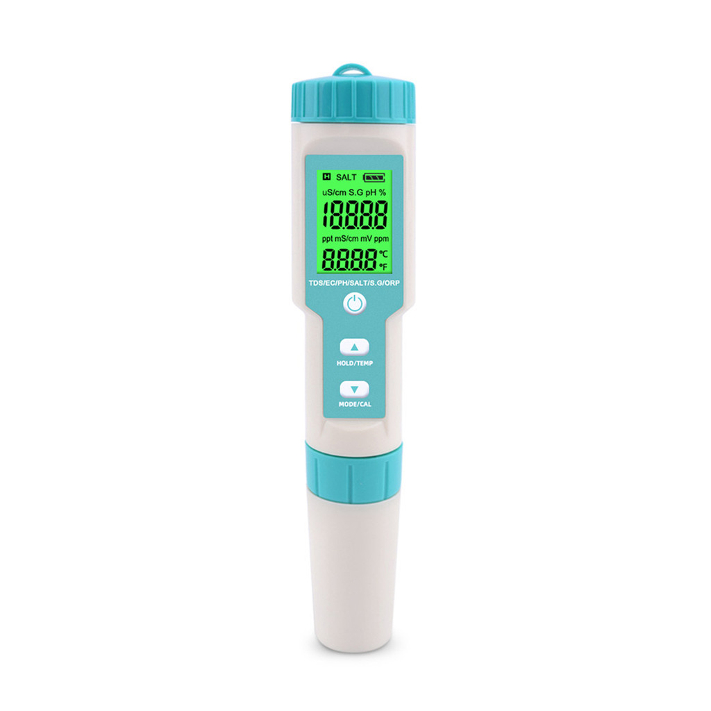 7 in 1 PH/TDS/EC/ORP/SG/ความเค็ม/อุณหภูมิหลายเครื่องวัดอุณหภูมิ
