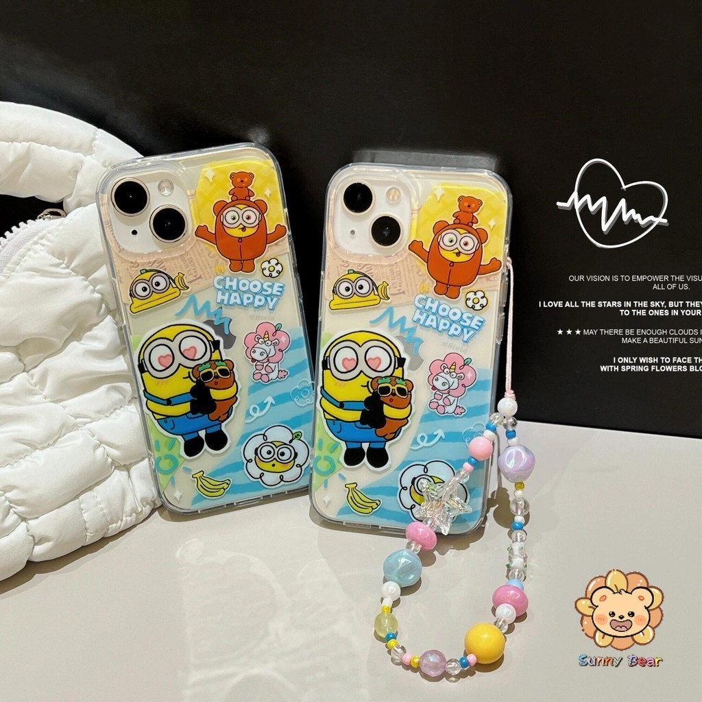 เคสโทรศัพท์iPhone 16 Pro Maxมินเนียนน่ารักหรูหราเลเซอร์ไล่โทนสีเงินเคสโทรศัพท์เข้ากันได้สําหรับiphone 16 Pro MaxปลอกiPhone 15 14 13 12 11 Pro Max X XS XR 7 8 Plus