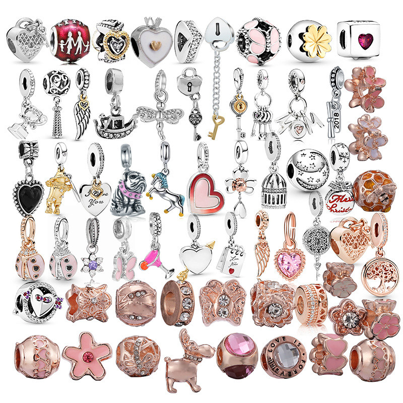 อุปกรณ์ลูกปัดเครื่องประดับ DIY.Silver Rose Gold Heart Peach Heart Key Pendant Accessories