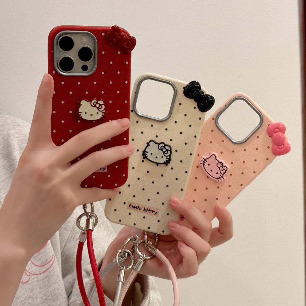 ที่ถอดออกได้ตัก-น่ารักการ์ตูนhello Kittyลายลิ้นจี่หนังสาวเคสโทรศัพท์สําหรับIphone 16promax 16 15 14 13 12 11 Pro Max 16plus 15max caseing