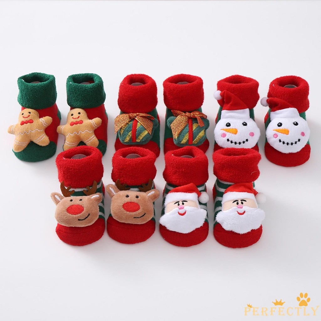 Pef-baby ถุงเท้าคริสต์มาส Xmas ถุงเท้ากันลื่นถุงเท้ายาวน้ําหนักเบานุ่มสําหรับฤดูหนาวฤดูใบไม้ร่วง