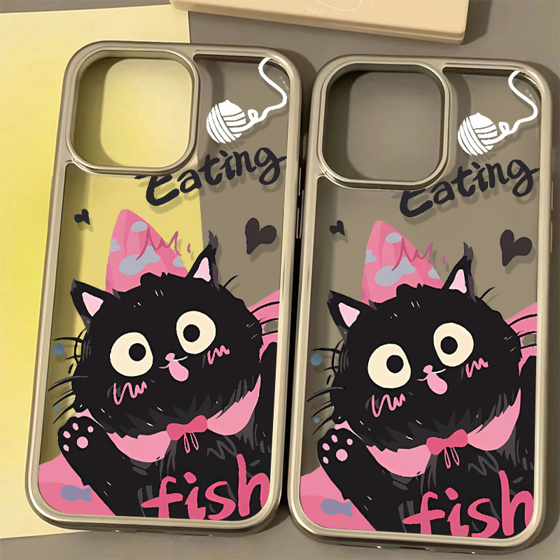 Creative การ์ตูนแมวดํารูปแบบเคสโทรศัพท์เข้ากันได้สําหรับ IPhone 15 13 1614 12 11 Pro X XR Xs Max Se2020 7/8 Plus ป้องกันซิลิโคนอ่อนนุ่มเคสโทรศัพท์