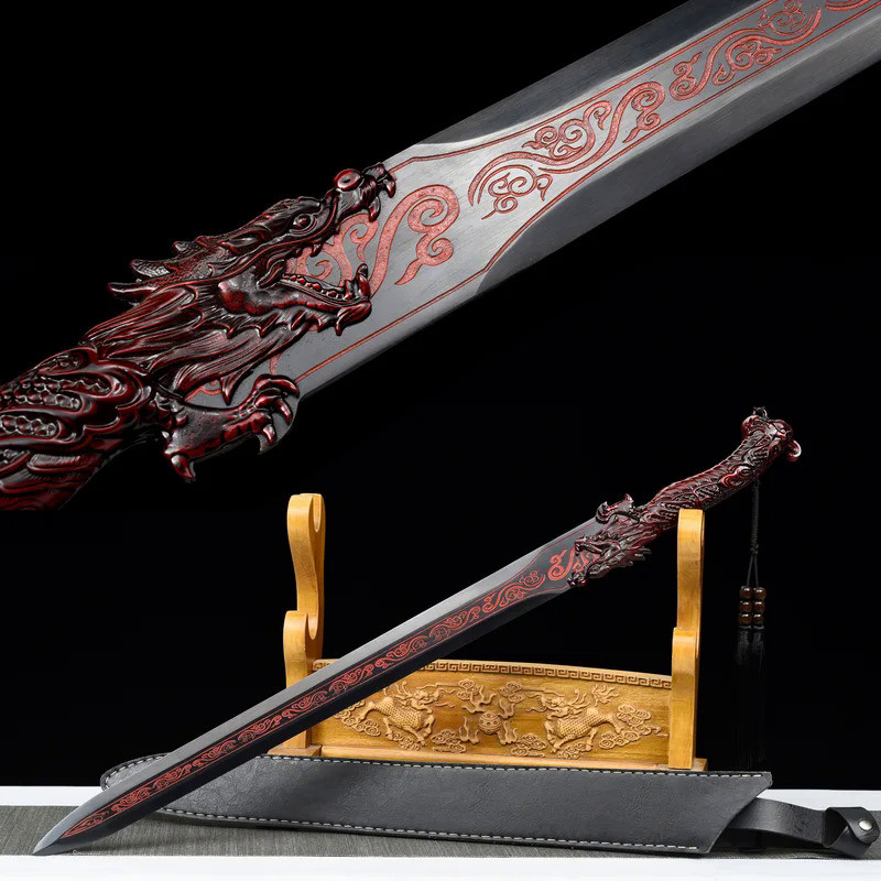 76cm Medieval Flying Dragon Knight Sword High manganese steel Red True Sword True Steel battle ready