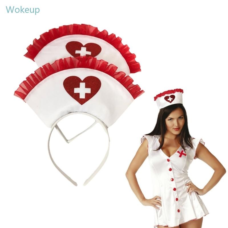 Wake หมวกพยาบาลฮาโลวีน Headbands เครื่องแต่งกายพยาบาลน่ารักผม Hoop เครื่องประดับผม