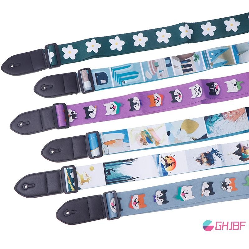 Ghjbf] Universal Guitar Straps Wide Men Acoustic Guitar Ukulele Strap Leather Adjustable Shoulder Strap Belt With Print For Guitar Bass nicen nath neck