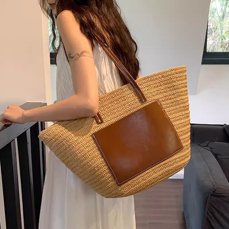พร้อมส่ง2 สี กระเป๋าสาน ทรงshoppping bag minimal P217
