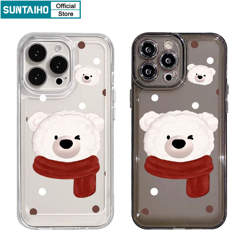 Suntaiho เคสไอโฟน Aestheticน่ารักปลอกผ้าพันคอหมีรูปแบบเคสโทรศัพท์สําหรับIphone 16 15 14 13 12 11 Pro Max IP 7 8 Plus Iphon X Xs XR Xs Max TPU Soft Premiumกันกระแทกปกหลัง
