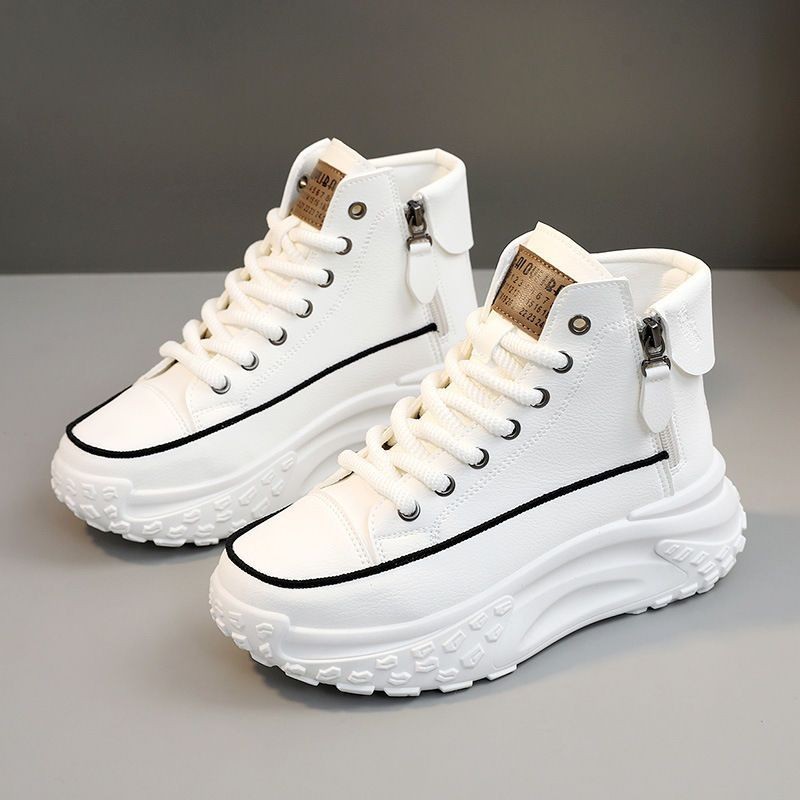 High-top รองเท้าสีขาวผู้หญิง 2024 ฤดูใบไม้ร่วงขายร้อนหนา Soled Anti-Slip เพิ่มความสูงแพลตฟอร์มกีฬาน้ําหนักเบา Daddy รองเท้า p