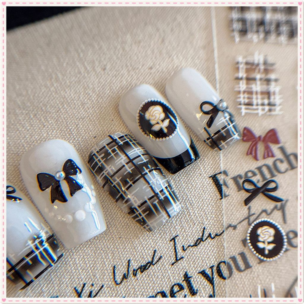 สติกเกอร์ติดเล็บลายตารางหมากรุกสีขาวดำลายสก็อตสีสันสดใสสำหรับตกแต่งเล็บ อุปกรณ์ทำเล็บสำหรับร้านทำเล็บ JOYFEEL