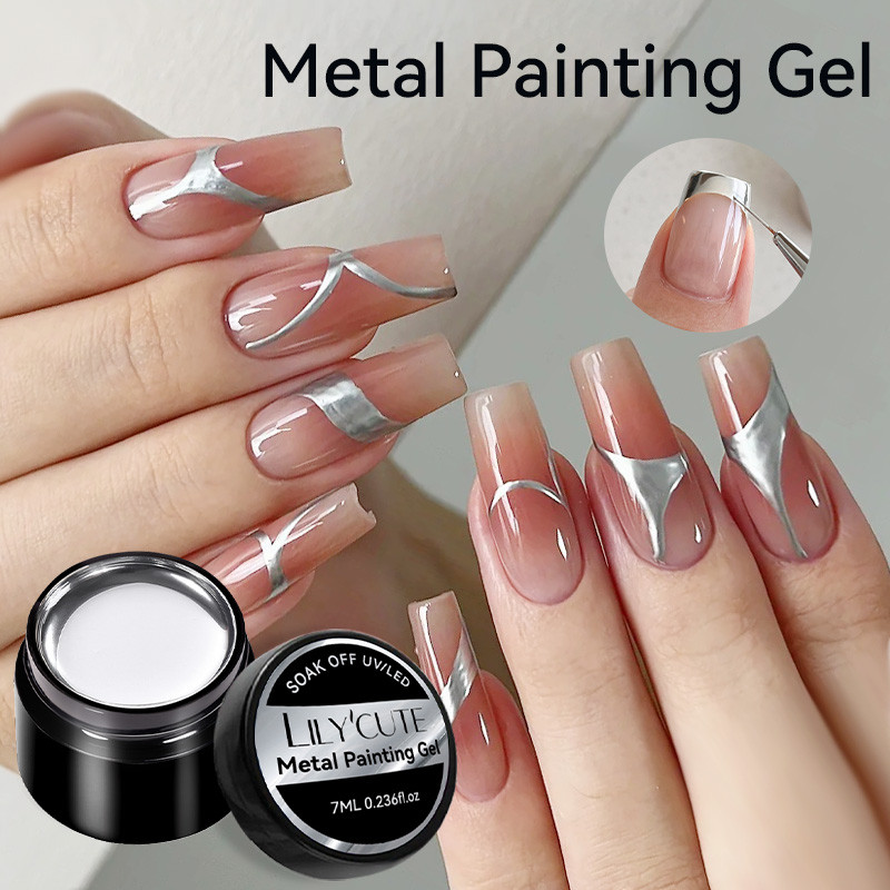 Ur SUGAR Metal Effect Line เจลวาดดอกไม้ Soak Off Silver Painting UV Gel