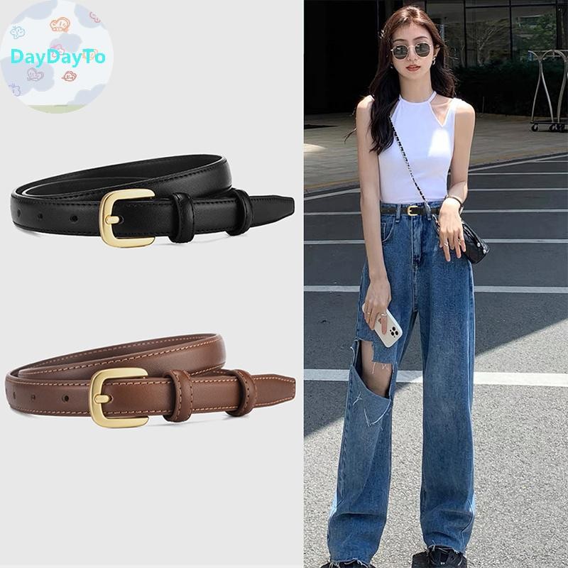 DayDayTo เข็มขัดหนังสําหรับผู้หญิงหัวเข็มขัดโลหะสายรัดเอว Causal Simple หญิงกางเกงยีนส์ชุดกางเกงตกแต่งเข็มขัดของขวัญ TH