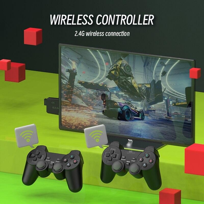 จอยเกมวิดีโอคอนโซล Retro TV Console 64G พร้อม 20000 เกม รองรับ 4K HDTV Game Stick คอนโทรลเลอร์ไร้สาย AV/HDMI