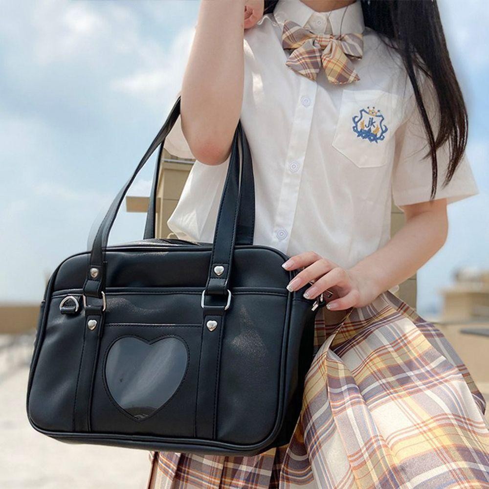 Wellnessspot นักเรียน Tote กระเป๋า, PU หนัง Lolita Heart JK กระเป๋า, แฟชั่นอะนิเมะญี่ปุ่นสีดําสีขาว Junior High School กระเป๋าถือหญิง