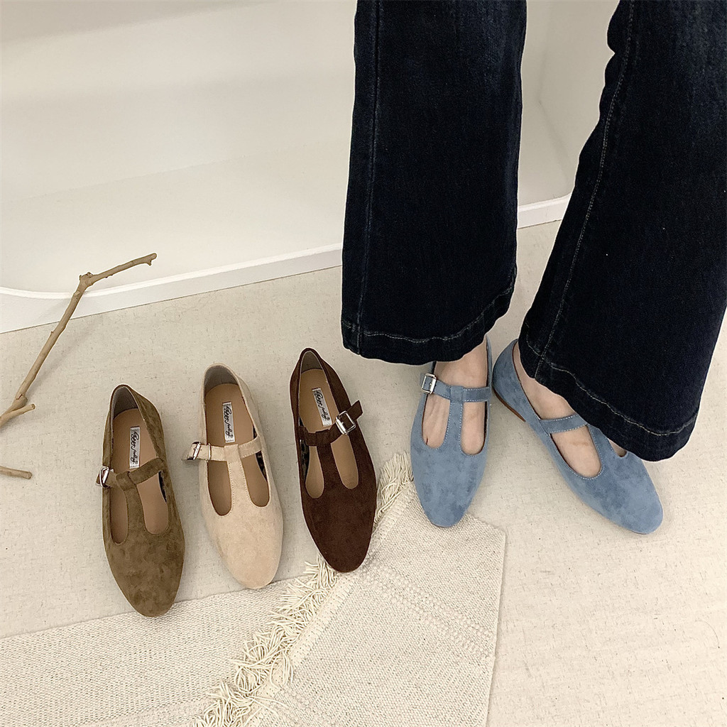 เวอร์ชั่นเกาหลี mary jane รองเท้าสไตล์ใหม่ Frosted แบนรอบ Toe รอบ รองเท้าแบน Retro รองเท้า loafer fairy style shoes