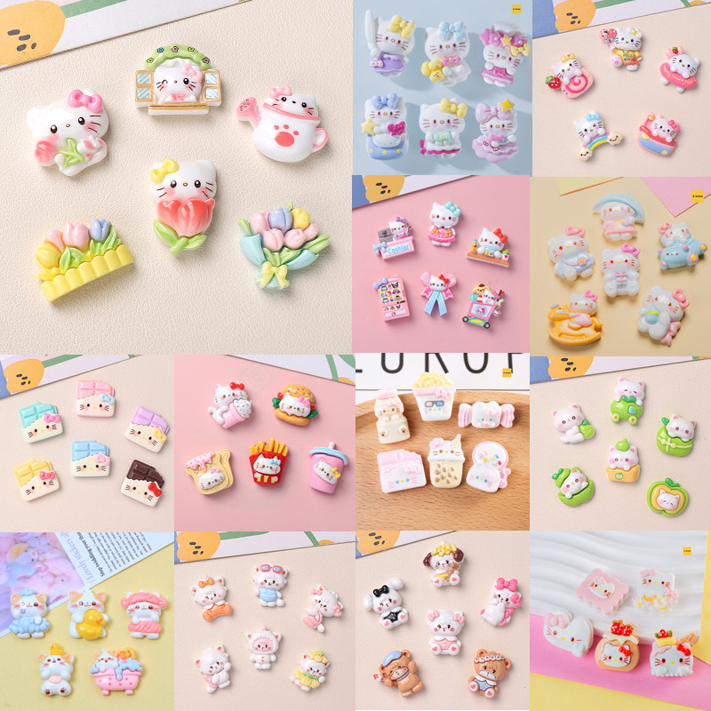 [3 @] 5-8pcs/set เซ็ตทําเองครีมกาวโฮมเมดกรณีโทรศัพท์กิ๊บรองเท้าหัวเข็มขัดจี้แมวน่ารักเคทีแมวเรซิ่นเครื่องประดับอุปกรณ์หลุมรองเท้าหัวเข็มขัดรองเท้า ทซ