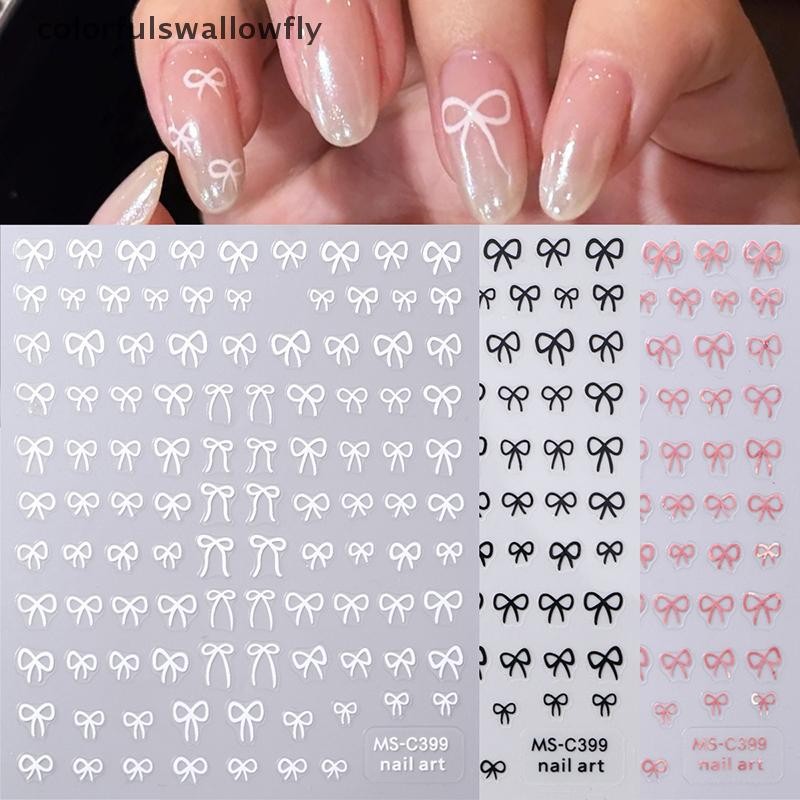 สีสันswallowfly Shining สีขาวริบบิ้นโบว์เล็บสติกเกอร์ 3d เล็บออกแบบตกแต่ง Decals ริบบิ้นโบว์ Diy สติกเกอร์แต่งเล็บ COD