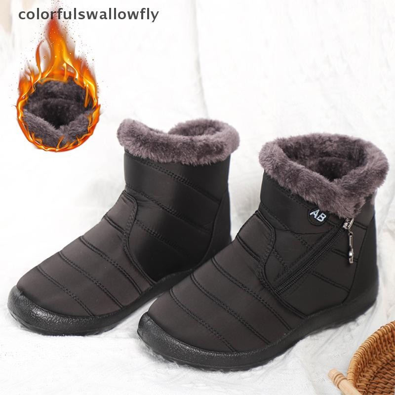 สีสันswallowfly รองเท้าหิมะฤดูหนาวสําหรับผู้หญิง Anti-Skid รองเท้า Cozy Plush รองเท้าขนสัตว์เรียงรายข้อเท้า Booties รองเท้าสูงกันน้ํากลางแจ้ง COD