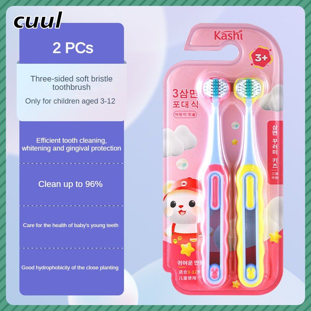 แปรงสีฟันเด็ก 3 หัว ขนแปรงนุ่ม ด้ามจับกันลื่น 2 ชิ้น แปรงสีฟันเด็ก 3 หัว แปรงสีฟันเด็ก 3 หัว แปรงสีฟันเด็กแบบปลอดภัย Oral cod