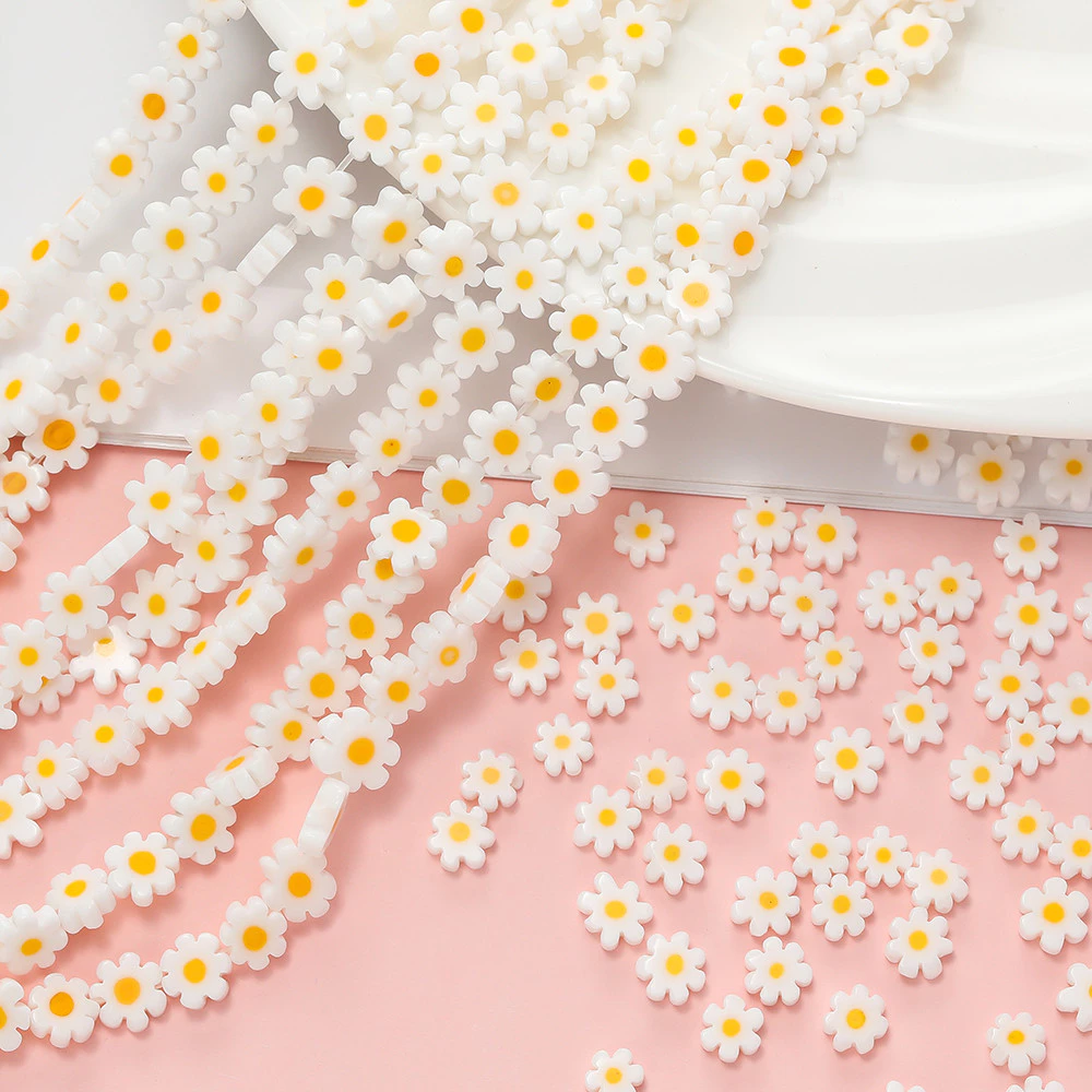 St. kunkka 92/60/59 ชิ้นลูกปัดดอกไม้แก้วสีขาว Daisy ลูกปัดสําหรับ DIY ของขวัญวันหยุดสร้อยข้อมือสร้อยคอทํา