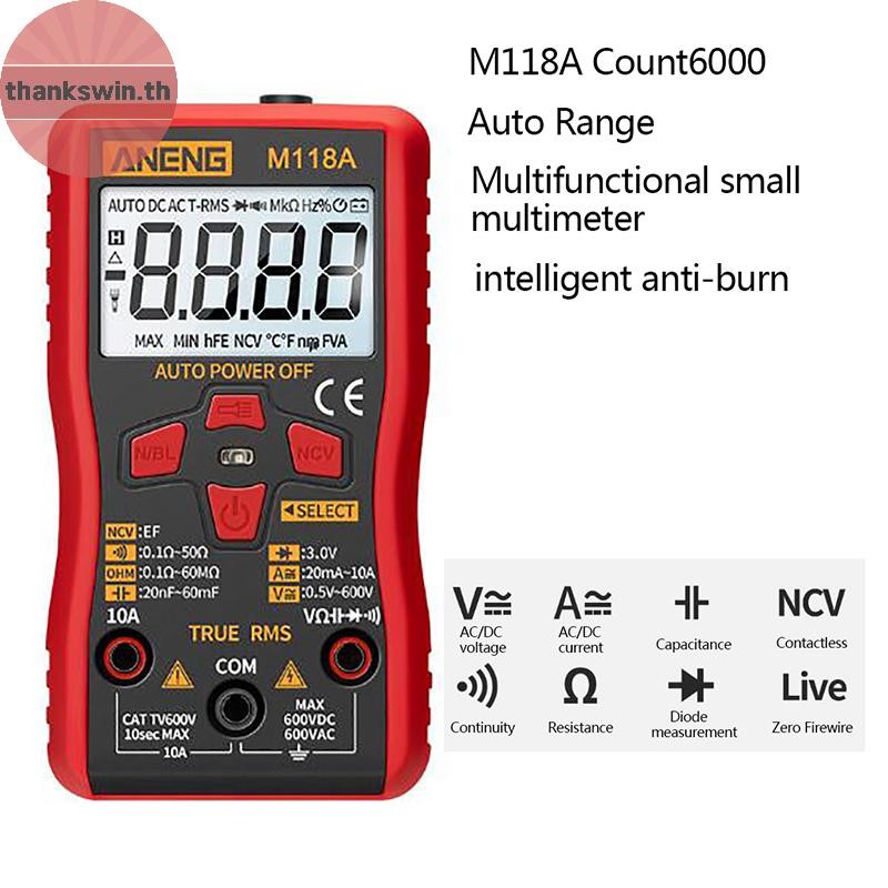 Thankswin ANENG M118A มัลติมิเตอร์แบบดิจิตอลแบบพกพาเครื่องทดสอบ AC/DC Mini Resitance Meter RMS ไทย