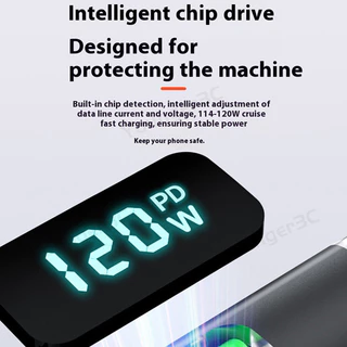 จอแสดงผลดิจิตอลอัจฉริยะ 120W Super Fast สายชาร์จ, USB To Type C Charger สายไฟ LED Digital Display, โปร่งใส Dual Type C ข้อมูลสายสําหรับ ios15/16 ประเภท C