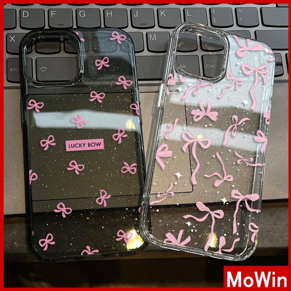 Movin - เคส iPhone 16 Pro Max iPhone 11 เคสใสแบบแวววาว TPU นุ่มสีสันสดใส โบว์สีชมพูสวยน่ารัก Compatible iPhone15 Pro max 14 13 12 Pro max XS XR 7 Plus 8 Plus