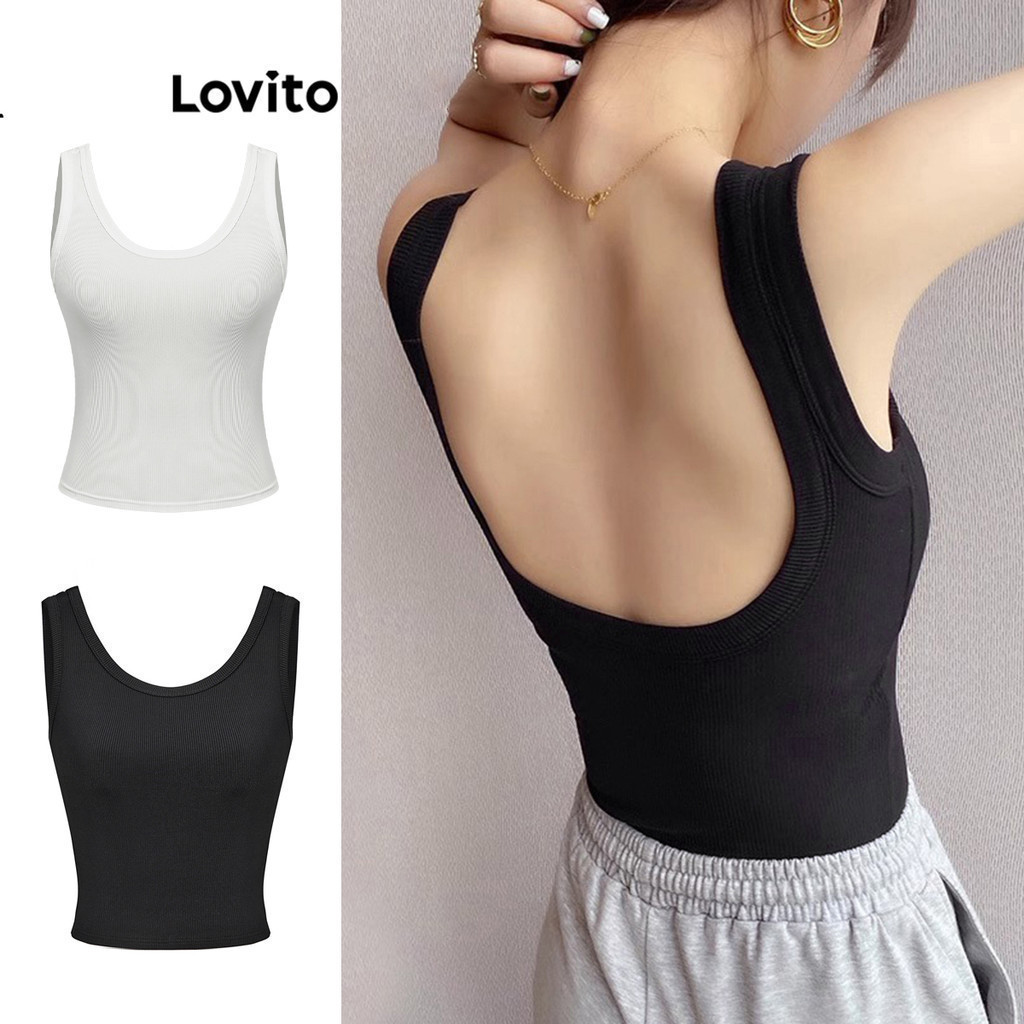 Lovito เสื้อกล้าม เว้าหลัง เบสิก ลำลอง สำหรับผู้หญิง LNE20121 (หลากสี)