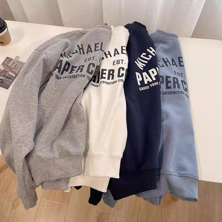 สไตล์ฮาราจูกุญี่ปุ่น อ่อนนุ่ม ขนาดบวก หลวม เสื้อกันหนาววินเทจ การพิมพ์ตัวอักษร คอกลม แขนยาว ชายและหญิงที่เหมาะสม