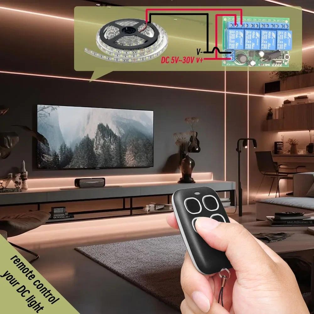 433mhz Rf รีโมทคอนโทรลไร้สาย Dry Contact 10A รีเลย์ DC 6V 12V 24V และเครื่องส่งสัญญาณสีดําสําหรับโรงรถประตูมอเตอร์ Led - รูปที่ 2