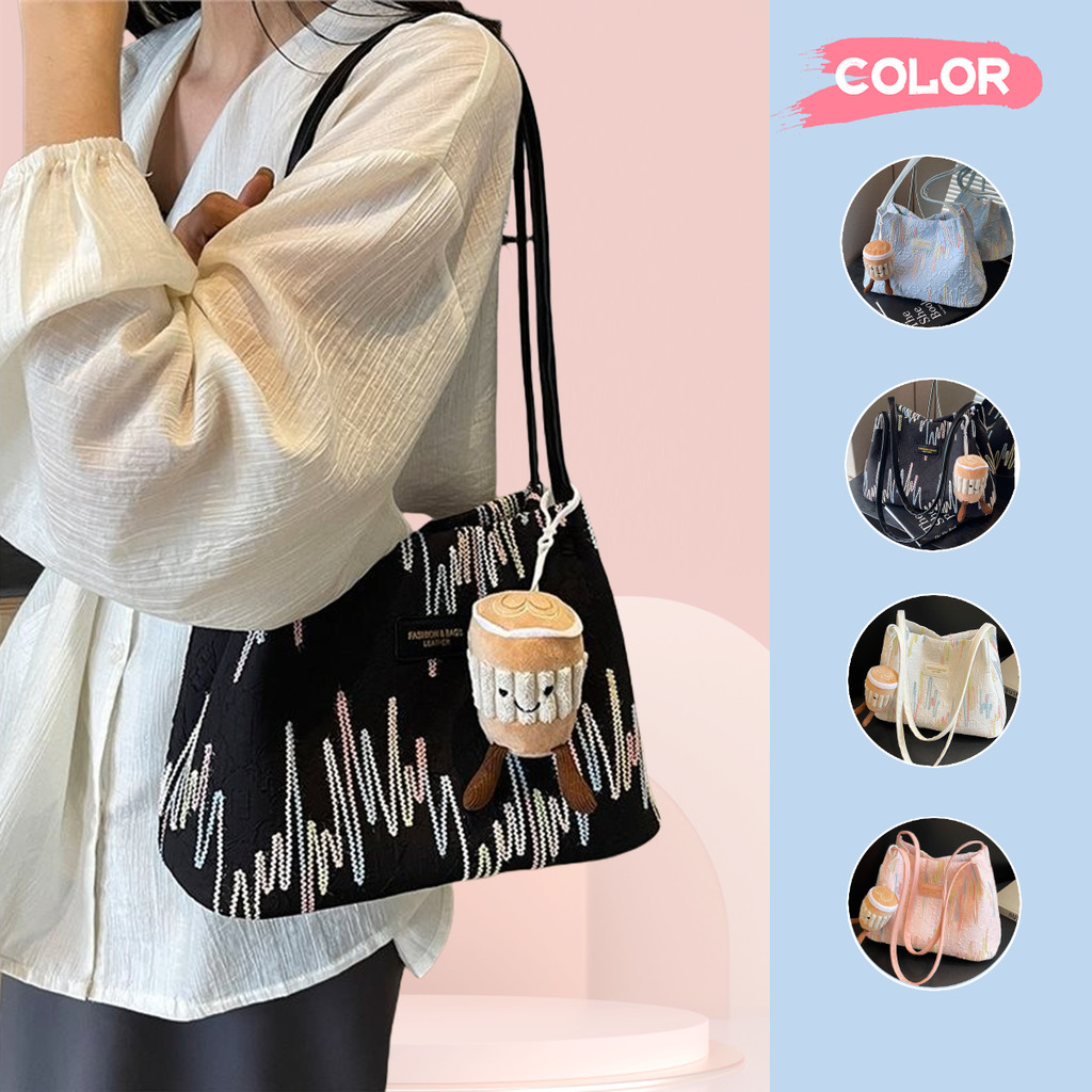 กระเป๋าผ้าสะพายข้าง ผ้ามีซิป กระเป๋าผ้า ผู้หญิง ใหญ่ tote bag