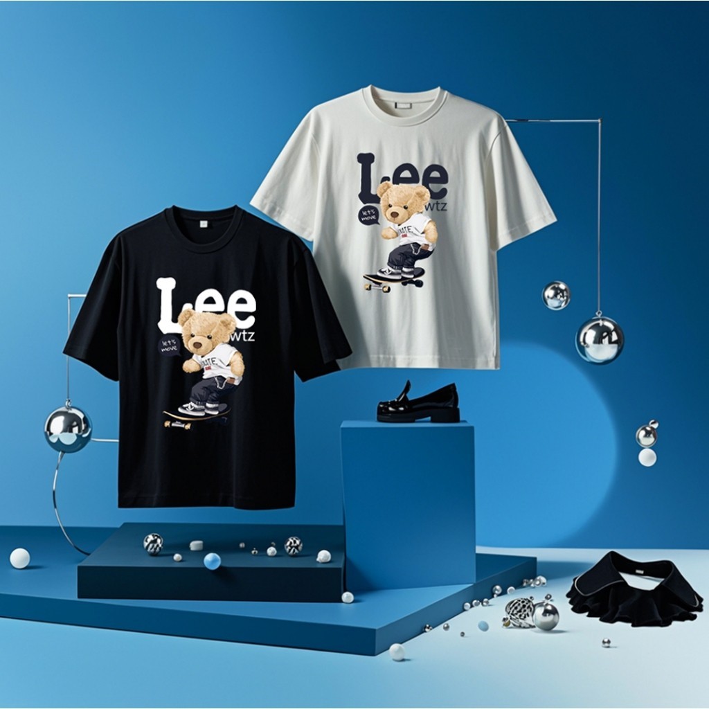 เสื้อยืดคอกลม-แขนสั้น OVERSIZE t-shirt พิมพ์ลายหมี เสื้อยืดหมี สตรีทแฟชั่นเท่ๆ ผู้ชาย เสื้อเมกา สีพื้น สีขาว-ดำ - รูปที่ 2