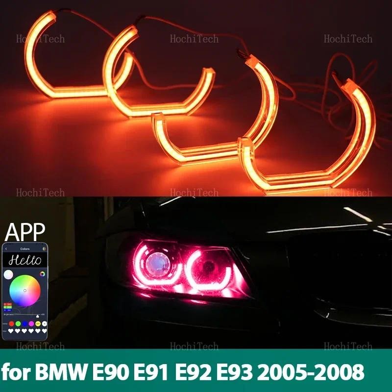 4x DTM App ควบคุม LED Angel Eyes หลอดไฟแหวน RGB โคมไฟสําหรับ BMW 3 Series E90 E91 Pre-LCI 2005-2008 